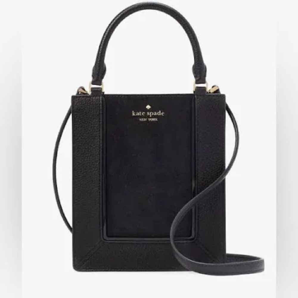 *KATE SPADE* Black Leather Lena Mini Tote Crossbody w/ Gold Logo - Picture 1 of 12